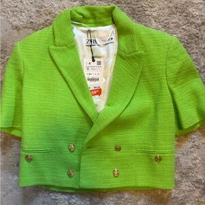 Zara Vibrant Green Blazer with Gold Accents